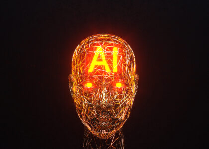 A digital illustration of AI technology generating keywords for content optimization and marketing strategies