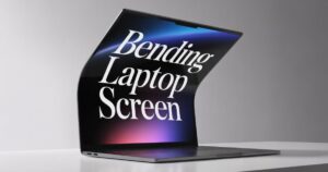 “Bending laptop screen showing frame misalignment and repair process with tools”