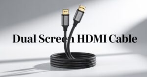 “High-quality dual screen HDMI cable used to connect two monitors for extended or mirrored display.”