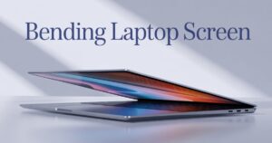 “Bending laptop screen showing frame misalignment and repair process with tools”